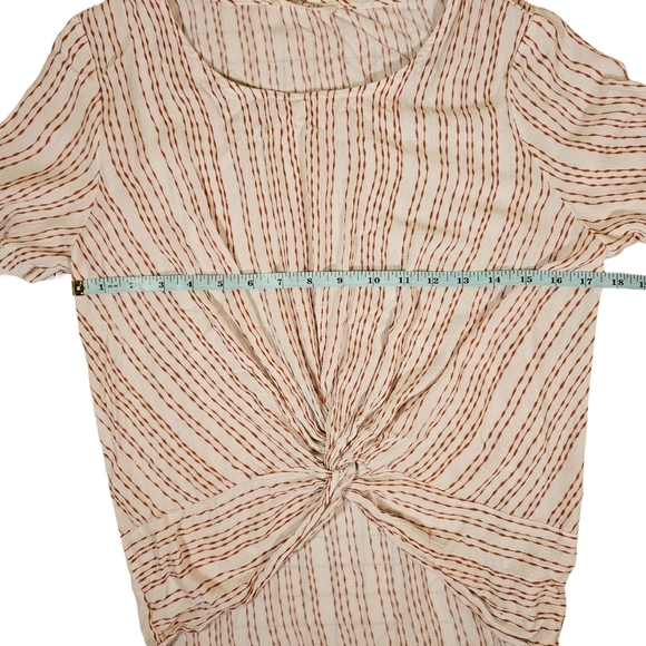 Black Pine Linen Blend Knot Front Blouse, Red/Ivory, Small - Picture 8 of 10